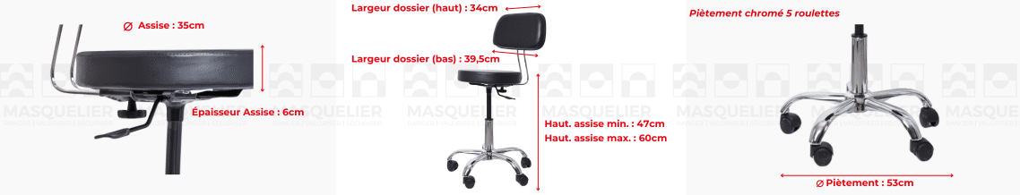 tabouret professionnel a roulettes avec dossier confort